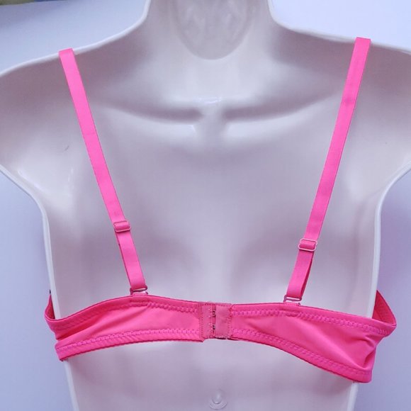new 36C Bra Neon Pink Orange Lightly Padded Lace Underwire Push Up Bra 36C - Picture 10 of 11